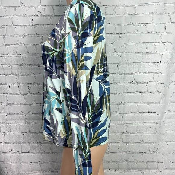 Hang Ten UPF 50+ Tropical Leaf Print Long Sleeve Athletic Top Blue Green White - Picture 3 of 6